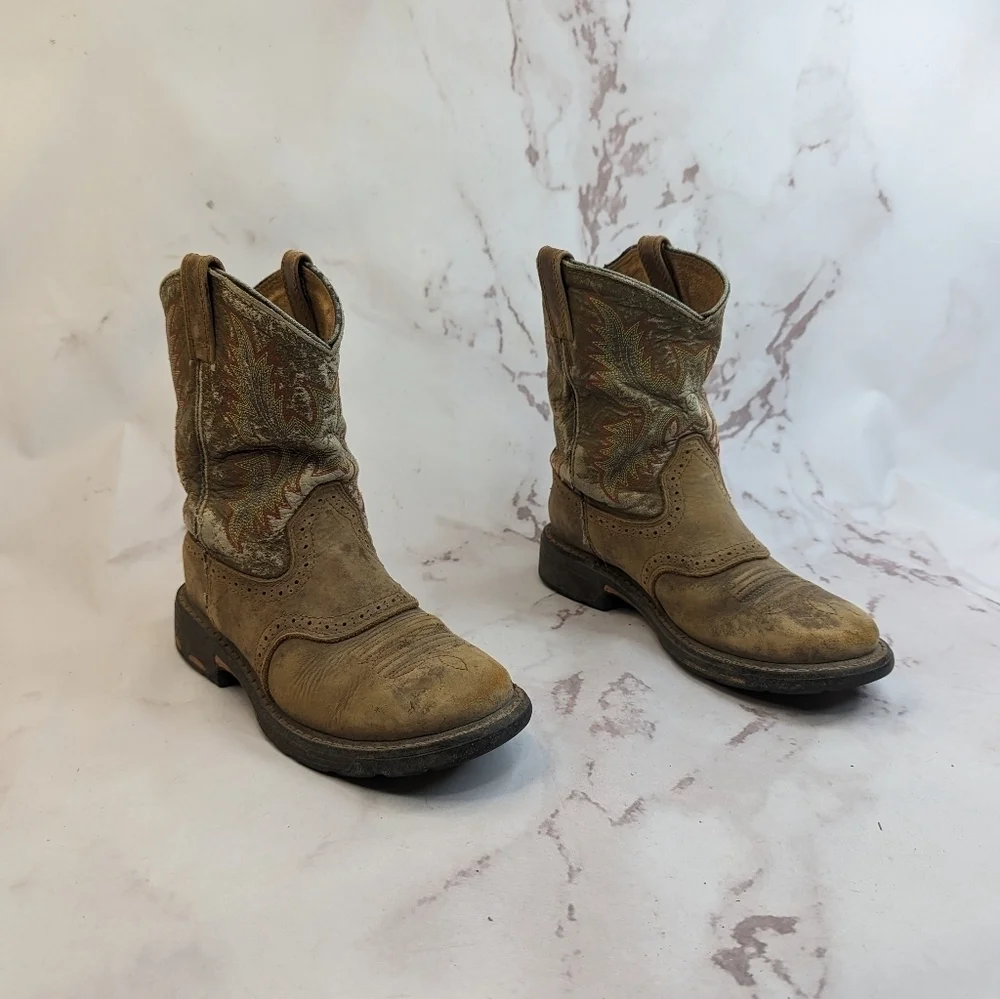 Ariat Boot Boys 3 Workhog Western Cowboy Cowgirl Kid Youth Brown Leather 1007836